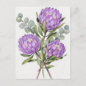 ラベンダー プロテア 植物画 水彩画 ポストカード (正面)