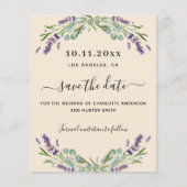 ラベンダー ベージュの結婚式 予算を抑えた Save the Date チラシ (正面)