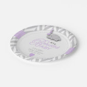 ラベンダー、ホワイトグレーエレファントベビーシャワー ペーパープレート (アングル)