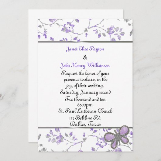 ラベンダー&ホワイトコテージシック結婚式招待状 招待状 (正面/裏面)