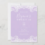 ラベンダー&ホワイトレーススイエレガントート16パーティー 招待状 (正面)
