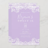 ラベンダー&ホワイトレーススイエレガントート16パーティー 招待状 (正面/裏面)
