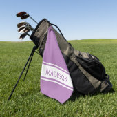 ラベンダー・ホワイト・ストライプ名モダンモノグラム ゴルフタオル (グリーン)