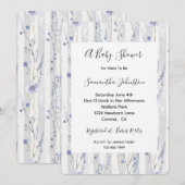 ラベンダー ホワイト ストライプ 花 赤ちゃん歓迎会 招待状 (正面/裏面)