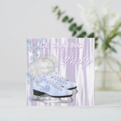 ラベンダー ホワイト スノーフレーク スケート アイス スケート パーティー 招待状 (スタンド正面)