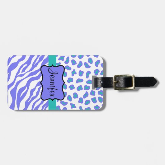 ラベンダー、ホワイト&テアルブゼブラ&チェータパーソナライズされた ラゲッジタグ (正面横)