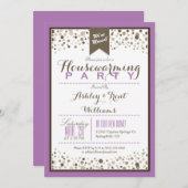 ラベンダー、ホワイト、トープ引っ越し祝いパーティーパーティー 招待状 (正面/裏面)