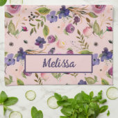 ラベンダー&マゼンタウォーターカラーバラ&バイオレット キッチンタオル (折り畳み)