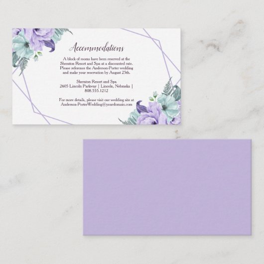 ラベンダー ミント 水彩 牡丹 花 幾何学的なディテール エンクロージャーカード (正面/裏面)