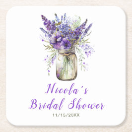 ラベンダー メイソンジャー ブライダルシャワー スクエアペーパーコースター