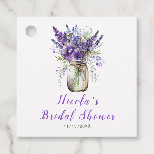 ラベンダー メイソンジャー ブライダルシャワー フェイバータグ (正面)