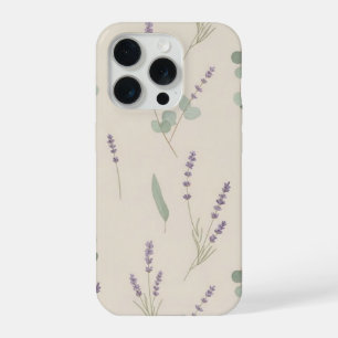 ラベンダー・ユーカリのボタニカル柄デザイン iPhone 15 PROケース