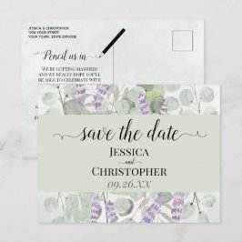 ラベンダー&ユーカリ緑の結婚式の日付を保存 案内ポストカード