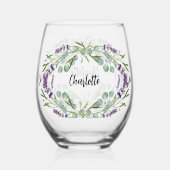 ラベンダー ユーカリ グリーン ネーム スクリプト ステムなしワイングラス (正面)