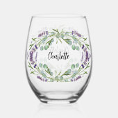 ラベンダー ユーカリ グリーン ネーム スクリプト ステムなしワイングラス (裏面)
