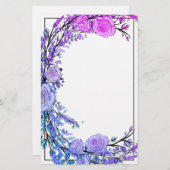 ラベンダー、ユーカリ、ピンクパープルティール（緑がかった色）バラ 便箋 (正面/裏面)