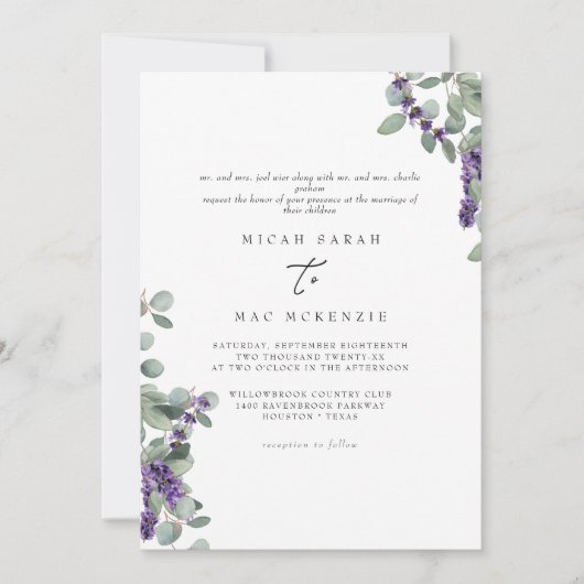 ラベンダー ユーカリ 両家の親 ウェディング 招待状 (正面)