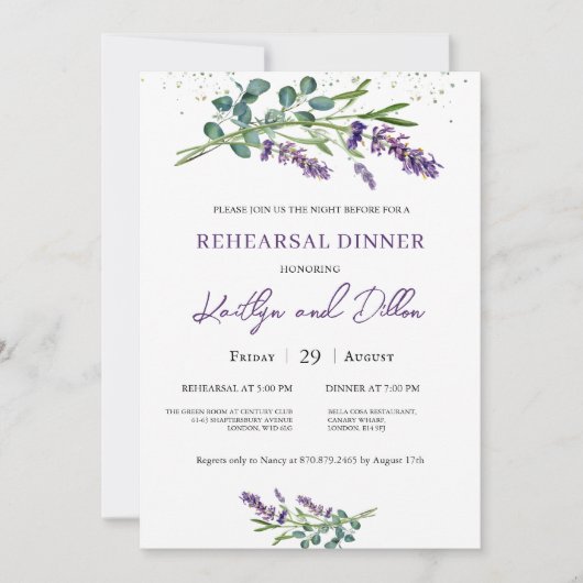 ラベンダー ユーカリ 植物 リハーサル ディナー 招待状 (正面)