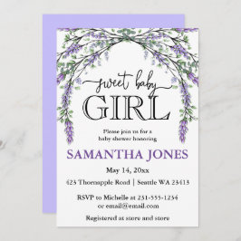 ラベンダー ユーカリ 水彩 ベビーシャワー 招待状