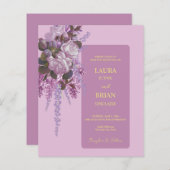 ラベンダー、ライラック、バラ、予算結婚式招待状 (正面/裏面)