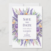 ラベンダー リラックの水彩花のSave The Date 招待状 (正面)