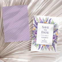 ラベンダー リラックの水彩花のSave The Date