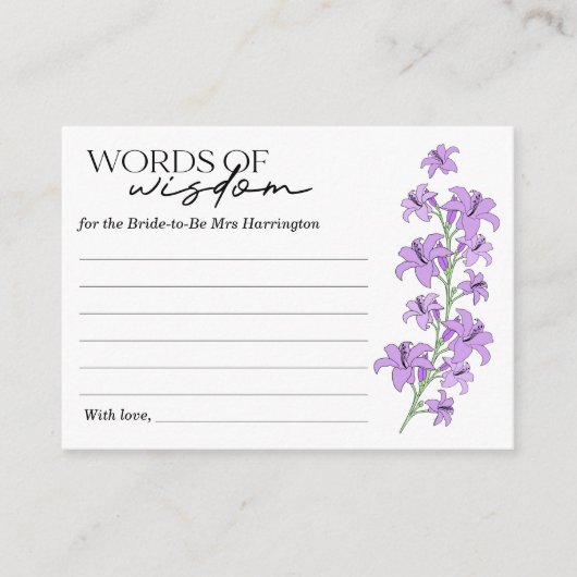 ラベンダー リリー ブライダル シャワー 知恵の言葉 カード (正面)