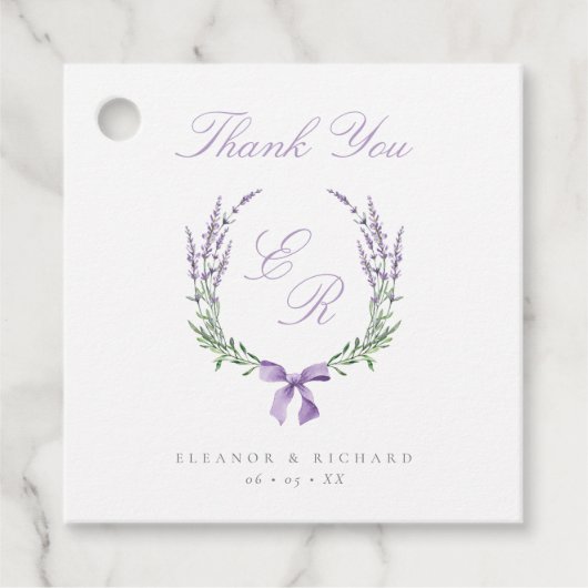 ラベンダー リース&リボン モノグラム 結婚式 お礼 フェイバータグ (正面)
