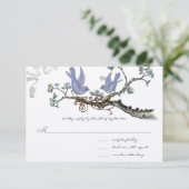 ラベンダー&レモンイエローヴィンテージバードズ結婚ズ 出欠カード (スタンド正面)