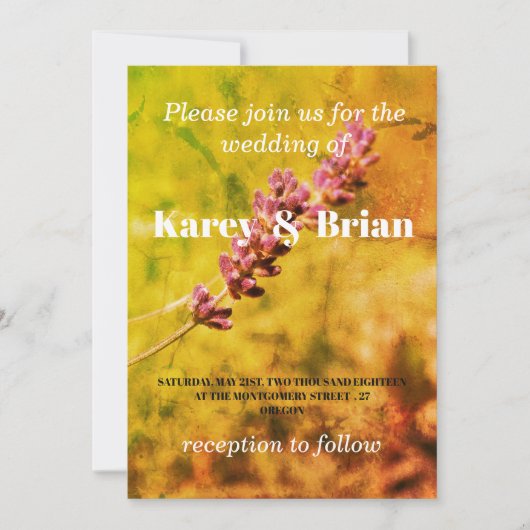 ラベンダー　ロマンチック フラワー ウェディングカード 招待状 (正面)