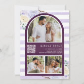 ラベンダー ローズ パンプキン フォト QR コード プラム ウェディング 招待状 (裏面)