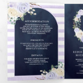 ラベンダー・ローズ・パンプキンQRコード・ネイビーブルーの結婚式 三つ折り招待状 (内部最初)