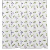 ラベンダー ワイルドフラワー 水彩 花柄 シャワーカーテン (正面)