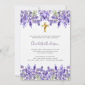 ラベンダー ヴィオレット フラワーズ 豪華な初めての聖体拝領 招待状 (正面)
