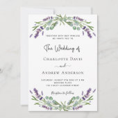 ラベンダー ヴィオレット フローラル QR コード RSVP ウェディング 招待状 (正面)