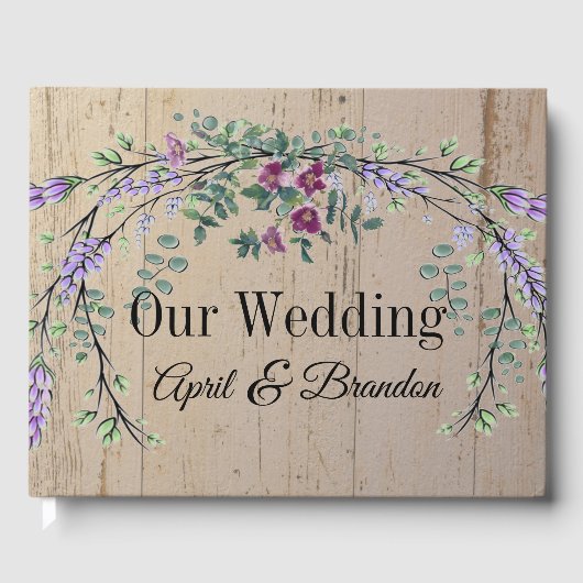 ラベンダー ヴィンテージ レッド ローズ ユーカリ ゲストブック (正面)