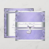 ラベンダー 十字架 女の子 パープル 初領聖体礼拝 招待状 (正面/裏面)