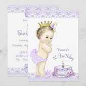 ラベンダー　女の子用　1歳の誕生日　招待状 招待状 (正面/裏面)
