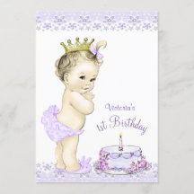 ラベンダー　女の子用　1歳の誕生日　招待状
