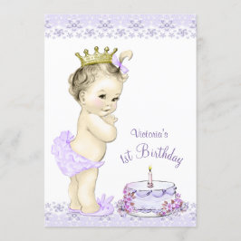 ラベンダー　女の子用　1歳の誕生日　招待状 招待状
