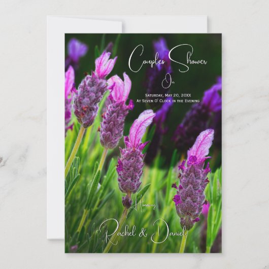 ラベンダー、愛と献身のカップル結婚のシャワー 招待状 (正面)