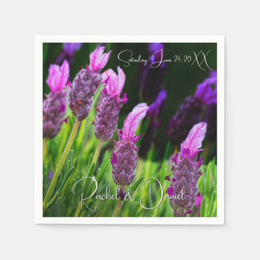 ラベンダー、愛と献身結婚の スタンダードカクテルナプキン (正面)