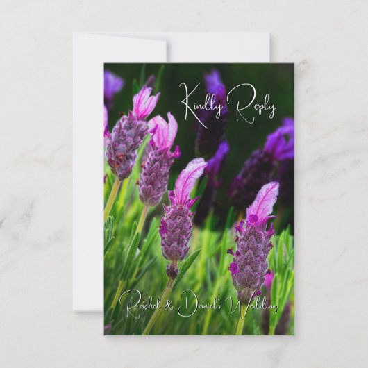 ラベンダー、愛と献身結婚、RSVP サンキューカード (正面)