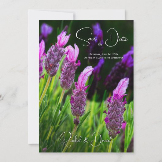 ラベンダー、愛と献身、ウェディングは日付を保存、 招待状 (正面)