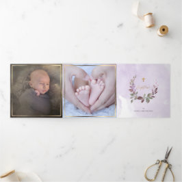 ラベンダー 水彩の葉の冠, 洗礼 三つ折り招待状