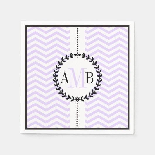ラベンダー、白いシェブロン結婚模様 スタンダードカクテルナプキン (正面)