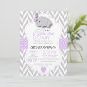 ラベンダー、白い灰色の象🐘ベビーシャワー 招待状 (スタンド正面)