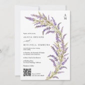 ラベンダー 秋の落ち葉 水彩QR結婚式 招待状 (正面)