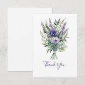 ラベンダー 紫の花 グリーン Thank you カード (正面/裏面)