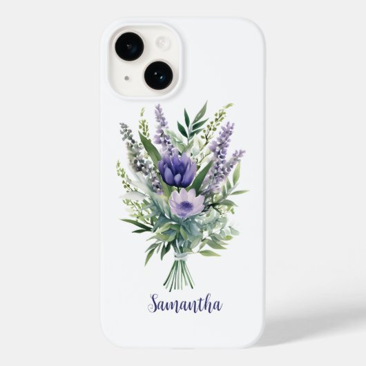 ラベンダー 紫の花 ユーカリの葉の名入れギフト Case-Mate iPhoneケース (裏面)